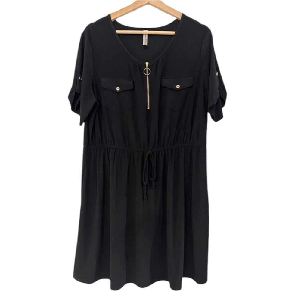 PerSeption Women Size 1X Little Black Dress with Gold Zipper on Front